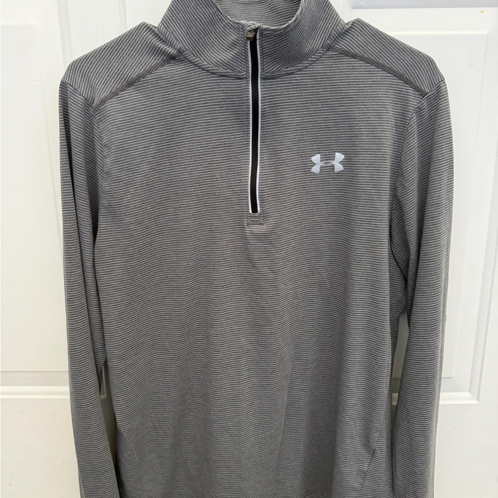 Under Armour Gray Striped Quarter-Zip Running Pullover